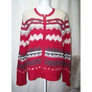 Vintage Valerie Stevens Sweater Zip Cardigan Wool Angora Mohair Red Green XL